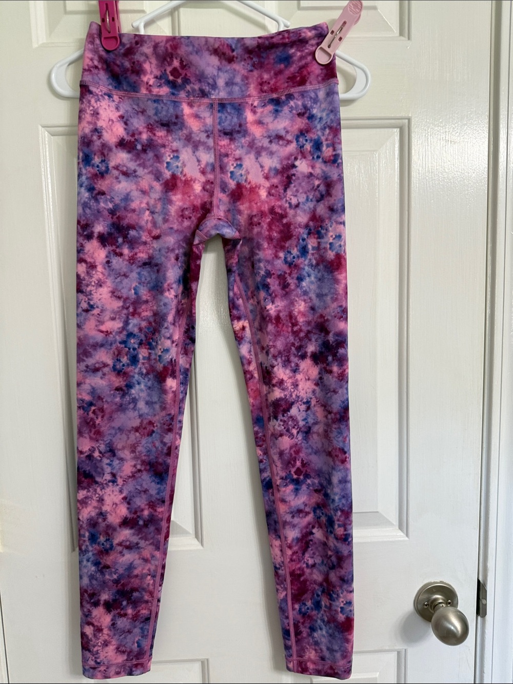 Athleta Girl Pink and Purple Cloud Tie-Dye Leggings